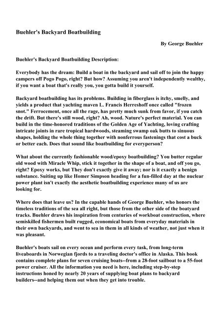 buehler's backyard boatbuilding - pdf ebooks free download