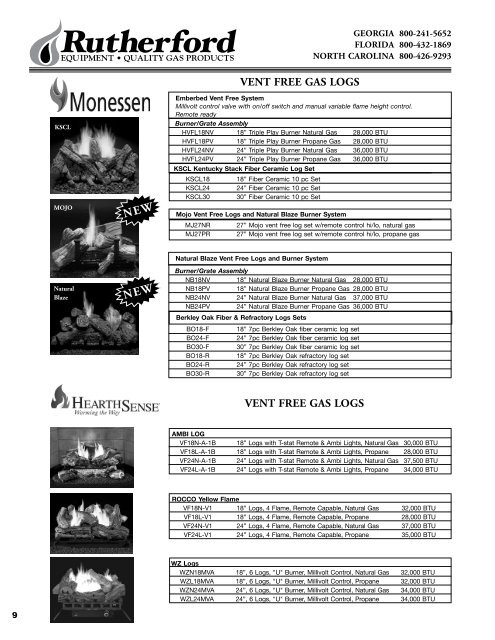 Vented Gas loGs - Rutherford Equipment, Inc.