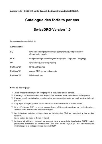 Catalogue des forfaits par cas SwissDRG-Version 1.0