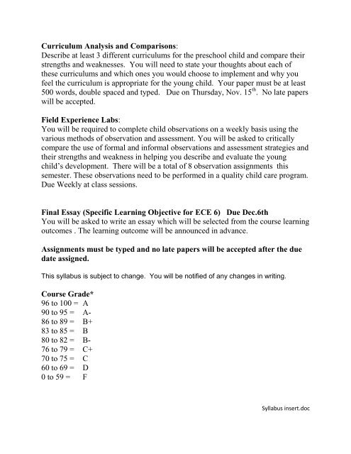 Syllabus for: ECE 9 - Observation and Assessment in Early ...