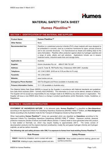Plastiline® MSDS - Humes