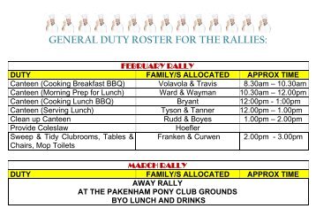 duty roster feb - june 2013 - Hallam Valley Pony Club