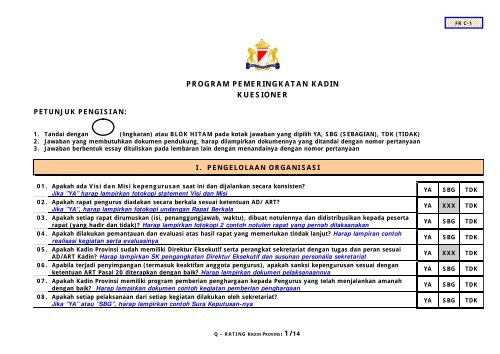 PROGRAM PEMERINGKATAN KADIN KUESIONER - Kadin Indonesia