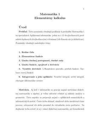 Matematika 1 ElementÃ¡rny kalkulus Ãvod