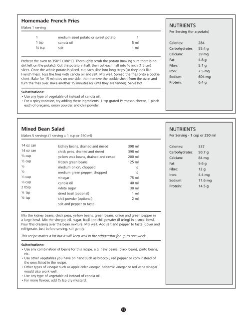 Four Weeks of Healthy Menus - Winnipeg Regional Health Authority