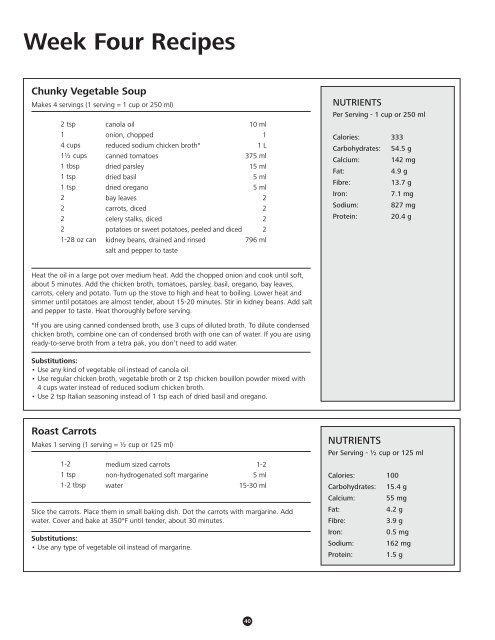 Four Weeks of Healthy Menus - Winnipeg Regional Health Authority