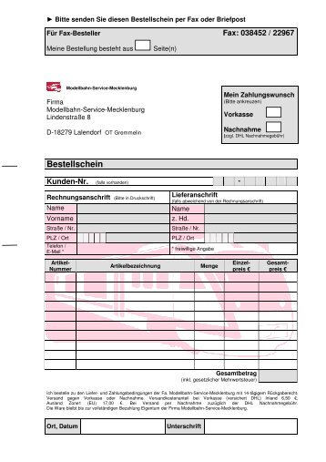 Bestellformular im PDF-Format - Modellbahn-Service-Mecklenburg