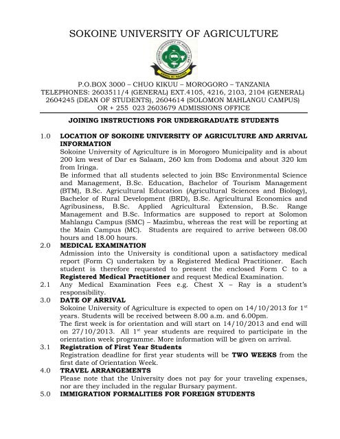 Joining Instruction Sokoine University Of Agriculture Joining Instruction Sokoine University Of Agriculture