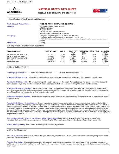 MATERIAL SAFETY DATA SHEET MSDS: F7326, Page 1 ... - Awlgrip