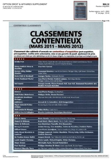CLASSEMENTS CONTENTIEUX - FTPA