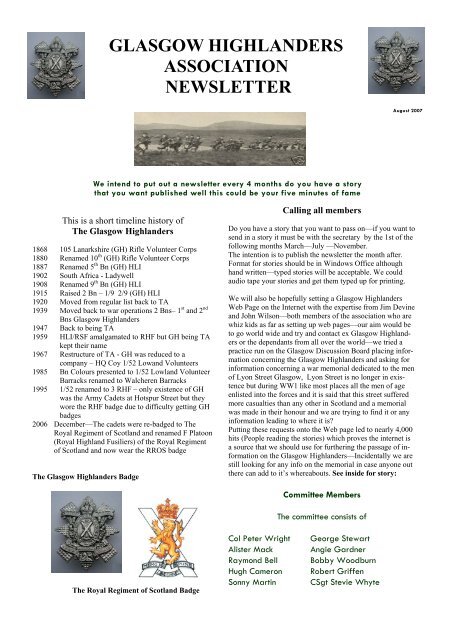 Newsletter No1 - August 2007 - The Royal Highland Fusiliers