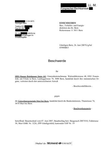 K. URS GRÃTTER, LL. M. Beschwerde - aktionguemligenfeld.ch