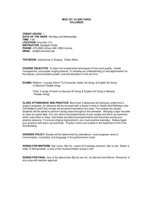 Mus 107 Class Voice Syllabus Credit Hours 1 Days Of Mus 107 Class Voice Syllabus Credit Hours 1 Days Of