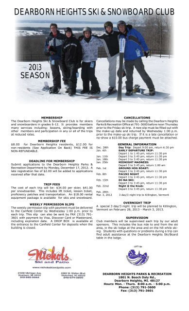 ski club registration form - City of Dearborn Heights