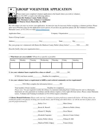 group volunteer application - Huntsville - Madison County Public ...