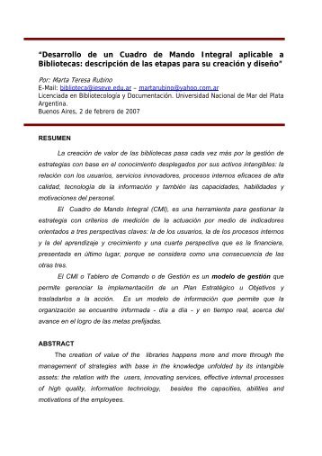 âDesarrollo de un Cuadro de Mando Integral aplicable a Bibliotecas ...