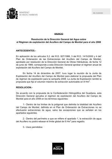 ResoluciÃ³n de la DirecciÃ³n General del Agua sobre el RÃ©gimen de ...
