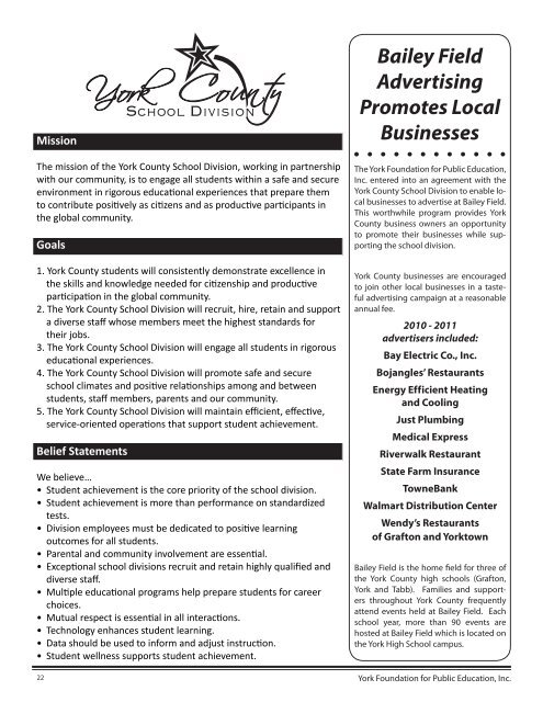 2010-11 YFPE Annual Report - York County Schools