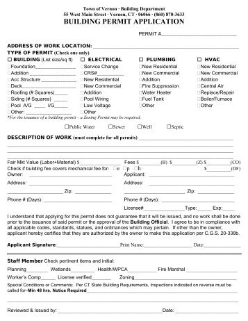 BUILDING PERMIT APPLICATION - Town of Vernon