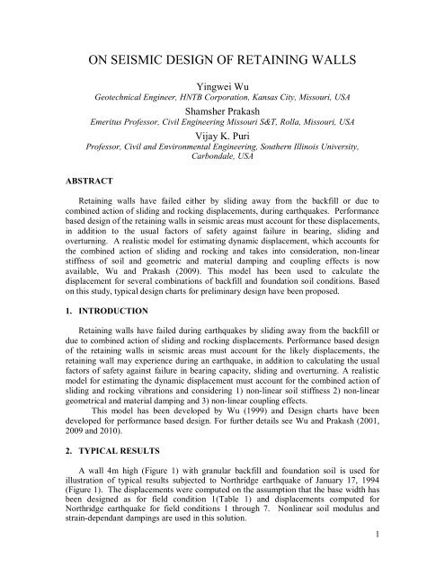 on seismic design of retaining walls - Shamsher Prakash Foundation