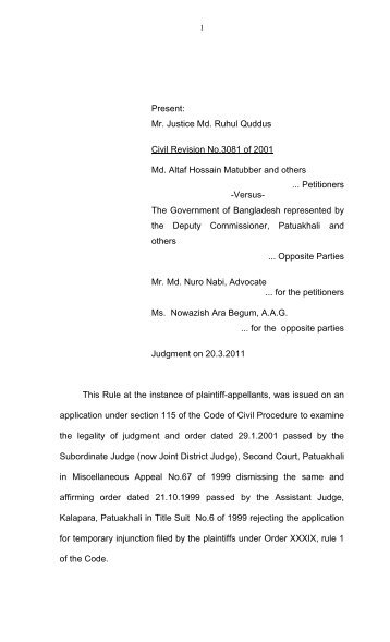 Civil Revision 3081/2001 - Supreme Court of Bangladesh