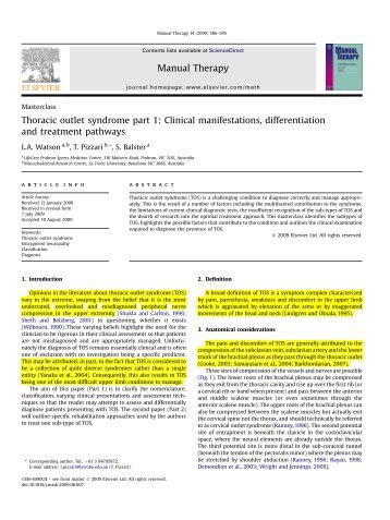 Thoracic outlet syndrome part 1: Clinical manifestations ... - Osteobcn