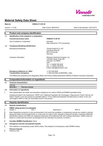 Material Safety Data Sheet - Vinnolit