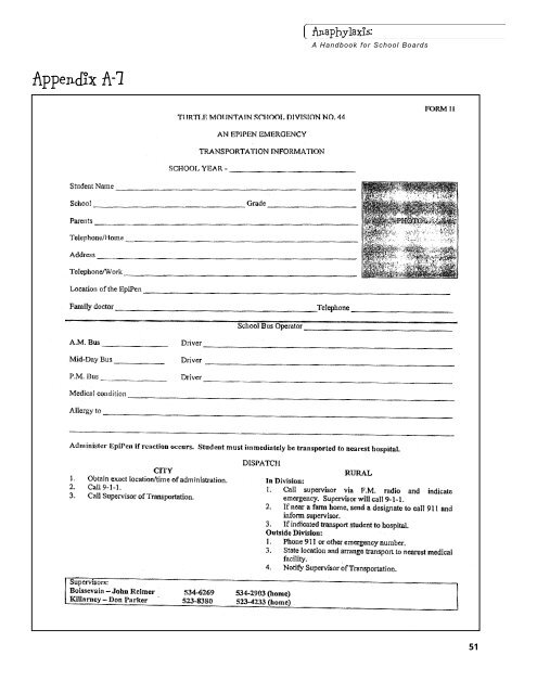 Anaphylaxis: A Handbook for School Boards - Education, Culture ...