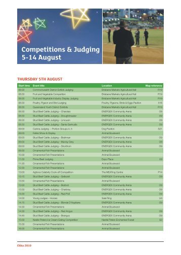 Competitions & Judging 5-14 August - Ekka