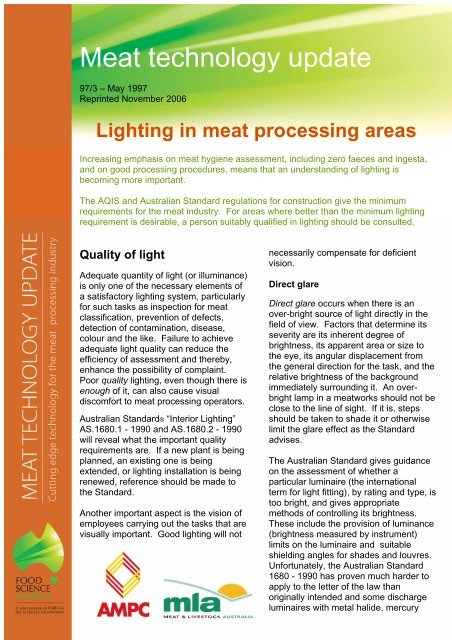 Lighting in meat processing areas May 1997 - Red Meat Innovation