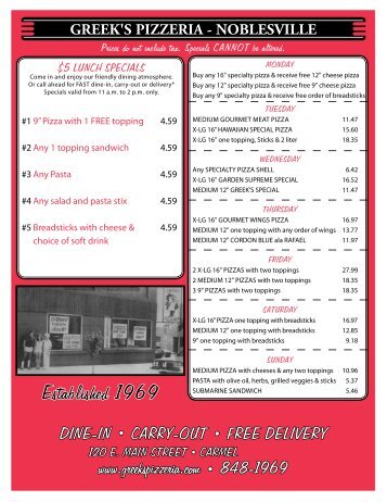 mENU - Greek's Pizzeria
