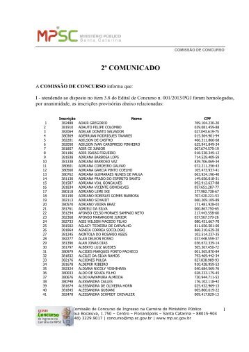 Comunicado 02 - Ministério Público de Santa Catarina