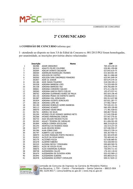 Comunicado 02 - Ministério Público de Santa Catarina