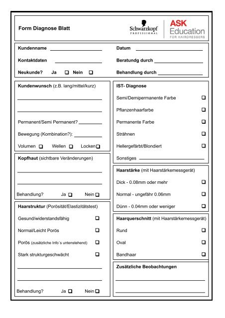 Form Diagnose Blatt