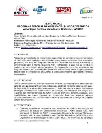 TEXTO MATRIZ PROGRAMA SETORIAL DA QUALIDADE ... - Anicer