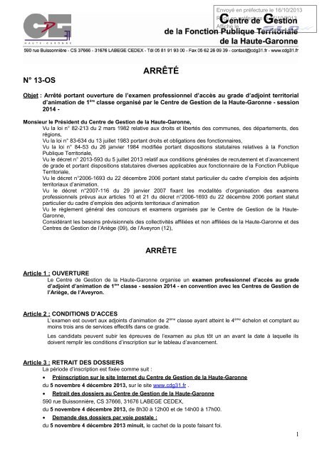 ARRÃTÃ - Centre de gestion de la fonction publique territoriale ...