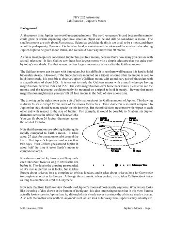 PHY 202 Astronomy Lab Exercise â Jupiter's Moons Background: At ...