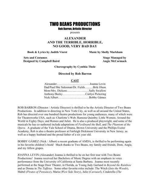 TWO BEANS PRODUCTIONS - Theatreworks USA!