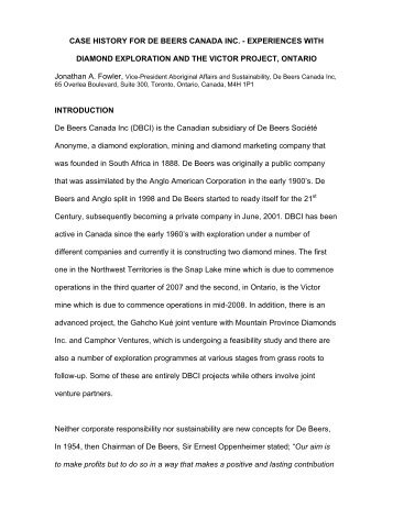 Case History for De Beers Canada Inc - Prospectors and ...