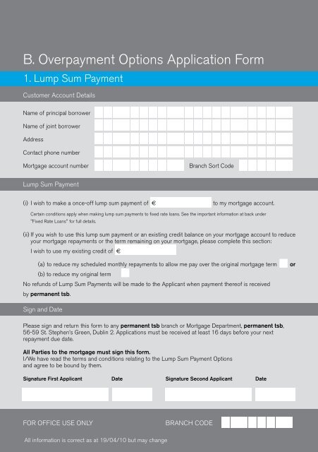 FLEXIBLE MORTGAGE REPAYMENT OPTIONS - Permanent TSB