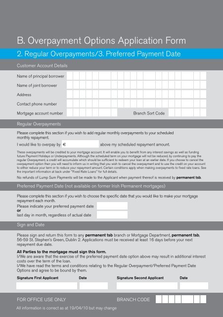 FLEXIBLE MORTGAGE REPAYMENT OPTIONS - Permanent TSB