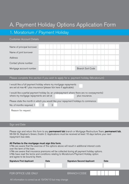 FLEXIBLE MORTGAGE REPAYMENT OPTIONS - Permanent TSB