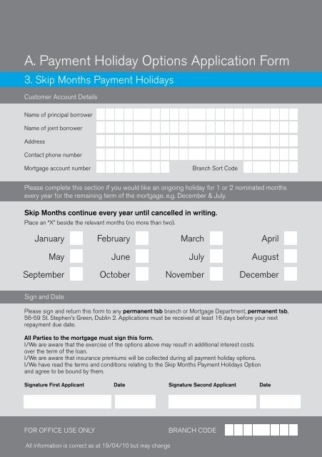 FLEXIBLE MORTGAGE REPAYMENT OPTIONS - Permanent TSB