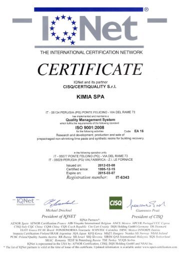 UNI EN ISO 9001:2008 - Kimia SpA