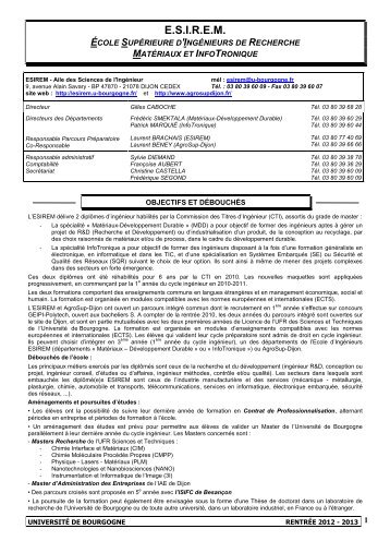 Fiche filière du diplôme - Les formations à l'université de Bourgogne