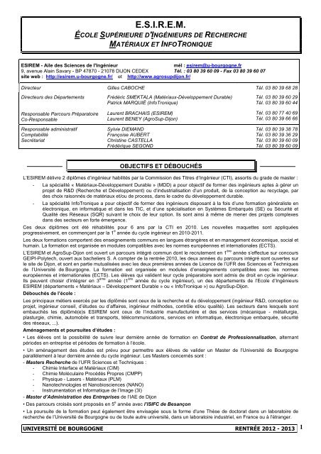 Fiche filière du diplôme - Les formations à l'université de Bourgogne