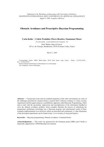 Obstacle Avoidance and Proscriptive Bayesian ... - Cogprints