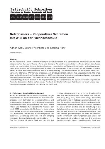 Netzdossiers - Zeitschrift Schreiben