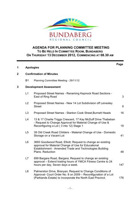 Agenda of Planning Committee Meeting - 13 December 2012