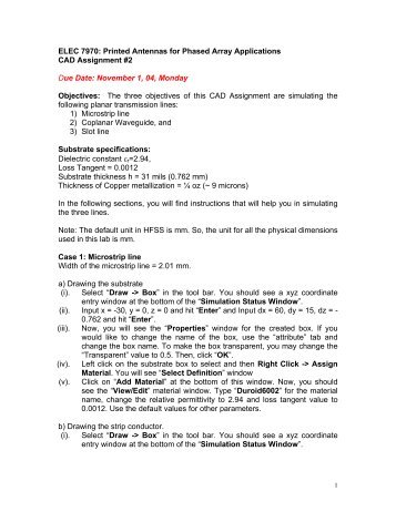 Printed Antennas for Phased Array Applications CAD Assignment #2 ...